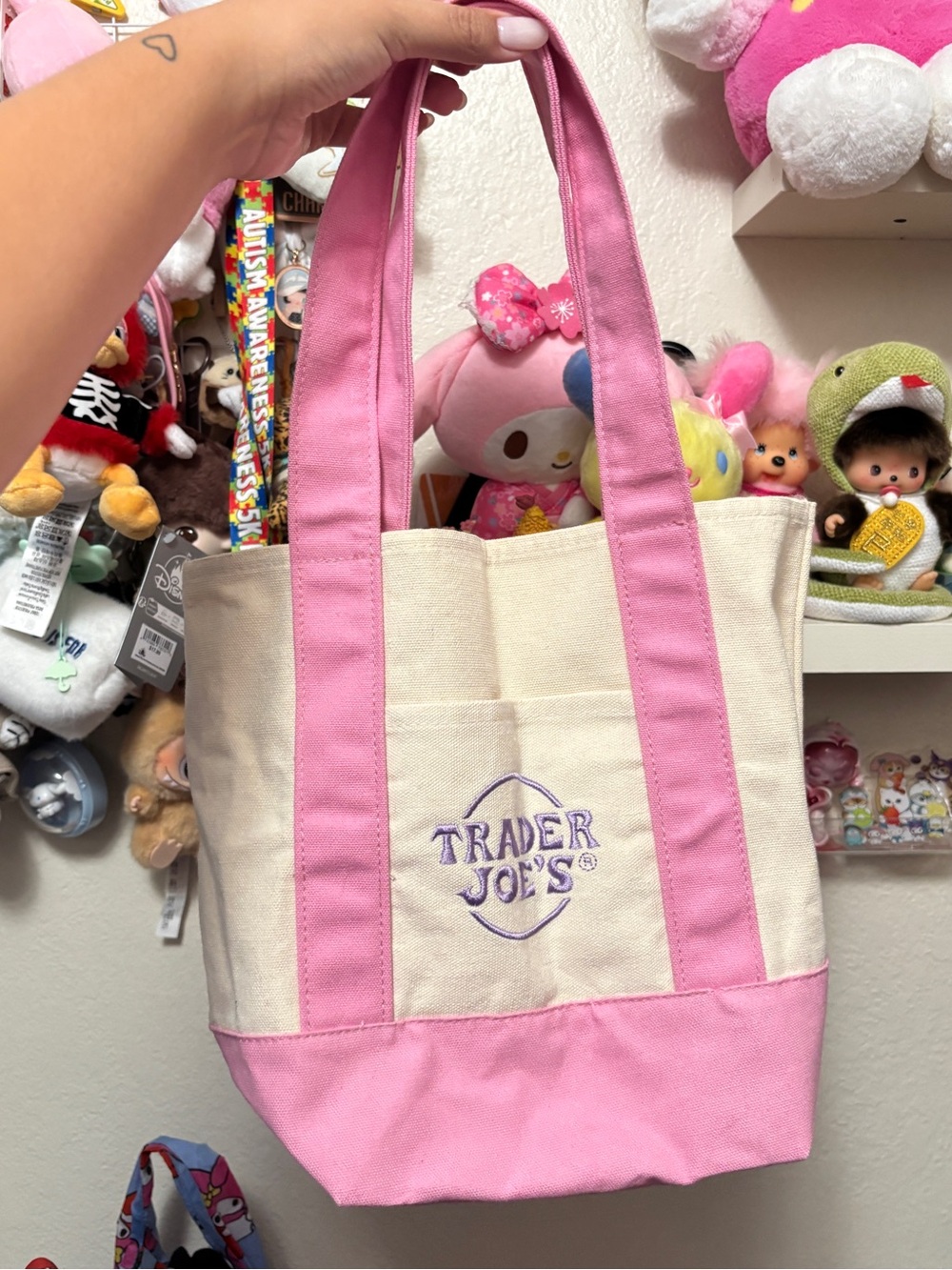 Trader Joe’s MINI TOTE Pink & Cream Canvas Bag
